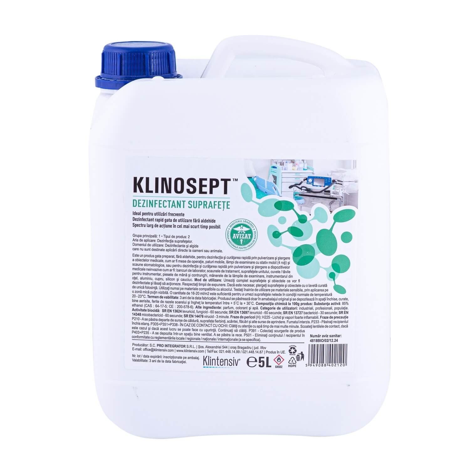 Klinosept™ – dezinfectant rapid pentru suprafete rtu – pe baza de alcool 5 litri